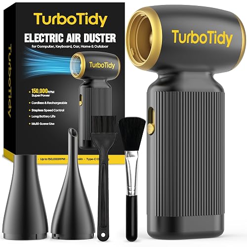 TurboTidy Air Compressor, Electric Air Duster, Cordless Air Compressor & Dust Buster, 150K RPM Brushless Leaf Blower Alternative, Rechargeable Compressed Air Duster for Car Accessories & Electronics