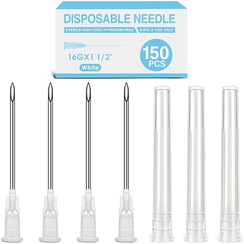 TENKAIWICK 150 Pack 16 Gauge Needle 1.5 Inch, Sterile Disposable Injection Luer Lock Industrial Accessories Needles,Lab Accessories, Individually Wrapped