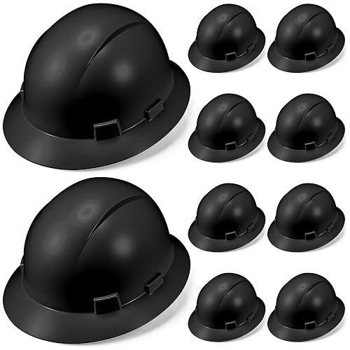 Saysurey 10 Pack Full Brim Hard Hat HDPE 6 Pt | Meets ANSI Z89.1 Type I Class E Protective Equipment, Construction Safety Helmet Hats, Adjustable Ratchet Suspension System