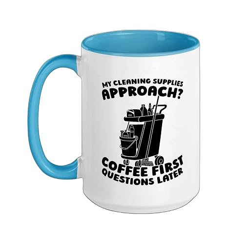 Cleaner Housekeeping - Sanitation Janitorial Cleaner Ceramic Mug, Blue/White, 15oz