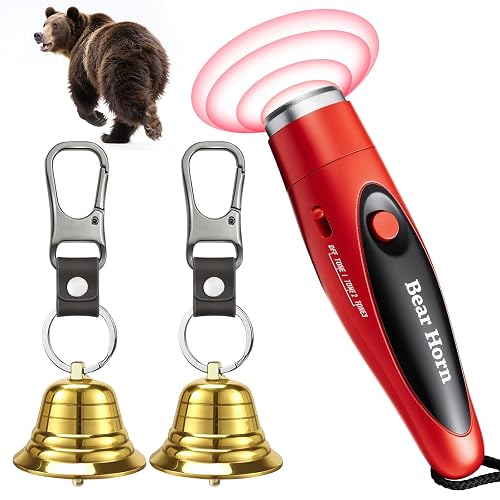 NedFoss Electronic Air Horn and Bear Bells for Hiking Safety Gear Women Men | Hiking Essentials for Women Self Defense, Solid Bear Deterrent Hiking Gear