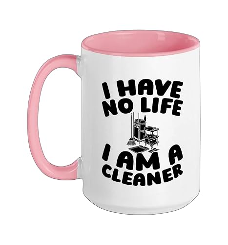 Cleaner Sanitation Housekeeping - Janitorial Cleaner Ceramic Mug, Pink/White, 15oz