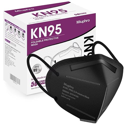 Miuphro 50 Pack Cup Dust Safety Disposable Masks, KN95 5-Layer Foldable Masks