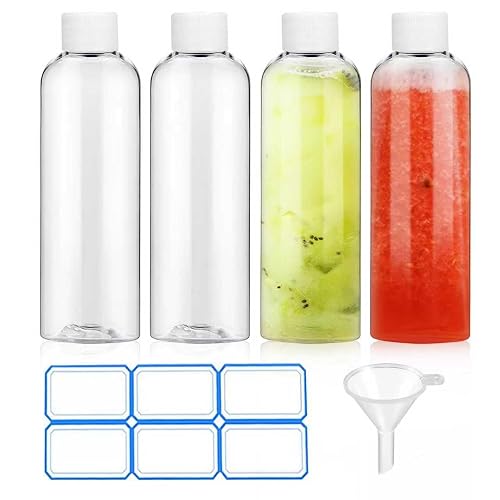 AskBed 4 Pack 3.4 Oz (100ml) Clear Plastic Shot Bottles with caps | Travel Bottles for Health, Immunity, Wellness, Samples - Perfect for Ginger Juice & Personal Care on the Go