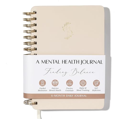 LIFTINSPIRE CO. FINDING BALANCE Mental Health Journal – 6-Month Daily Journal with Prompts for Mindfulness, Self-Care & Healing – Anxiety & Depression Relief – Beige Spiral