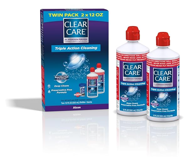 CLEAR CARE Cleaning & Disinfecting Contact Lens Solution, 12 Fl Oz, 2 Pack | For Soft & RGP Lenses, No Rubbing, Preservative-Free, Included Lens Case, Deep Cleans and Removes Deposits