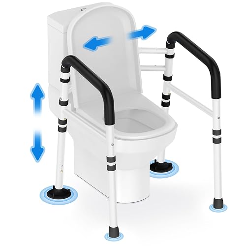 Delog Stand Alone Toilet Safety Rail - Adjustable Width & Height Fit Any Toilet, Medical Toilet Frame for Elderly Handicap Disabled (Black)