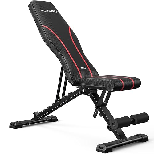 FLYBIRD Adjustable Weight Bench, 750 LB ASTM Tested, Foldable Workout Bench | 96 Adjustment Combos, Stable 15-Inch Base, Dual-Lock Safety, Flat/Incline/Decline/Upright, Soft-Touch Padding for Home Gym