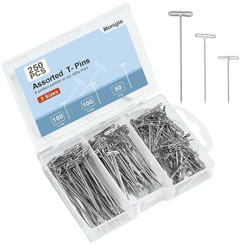 250Pcs T Pins, 1inch /1.5inch/ 2 inch T-Pins,Stainless Steel T Pin for Wigs, Blocking Wig Pin for Foam Head, Craft, Quilting and Blocking Knitting for Office Wall
