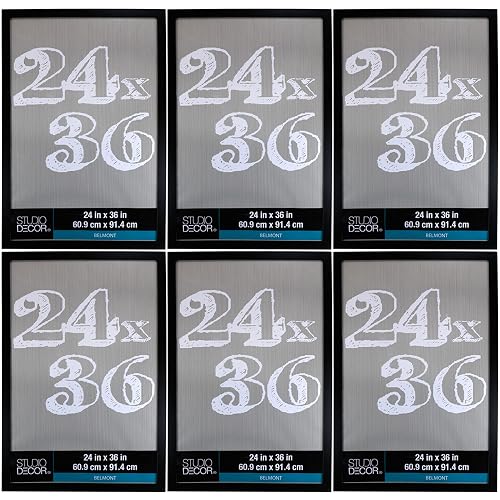 Studio Decor 24” x 36” Black Belmont Frame - Includes Pre-attached Hanging Hardware, Horizontal or Vertical Display - MDF, Bulk 6 Pack