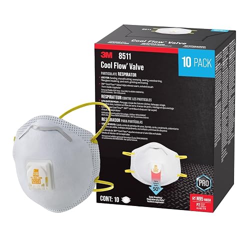3M 8511 Drywall Sanding N95 Cool Flow Valved Disposable Respirator, 10-Pack | NIOSH-Approved, Relief From Dusts And Certain Particles During Sanding, Pollen, Mold Spores, Dust Particles