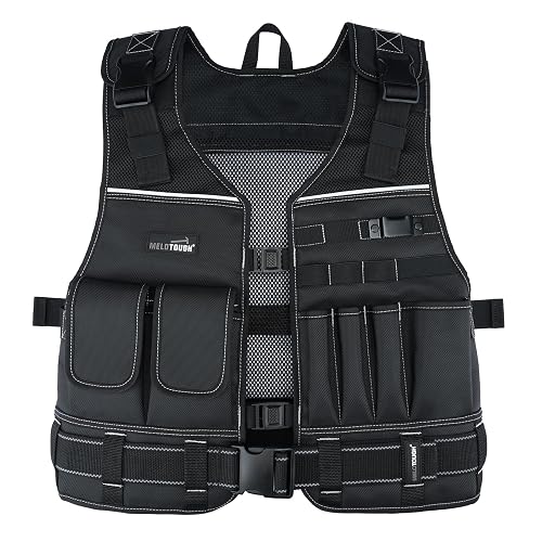 MELOTOUGH Tool Vest for Men with Pouches and Belt, Adjustable Multi-Pocket Safety Tool Vest for Electrician, Carpenter(Black)