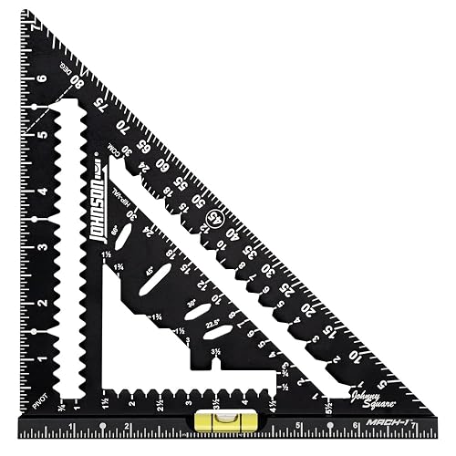 Johnson Level & Tool 1904-0700V 7-1/4" Johnny Square® MACH-1™ Smart Mark™ Rafter Square with Level Vial, Black