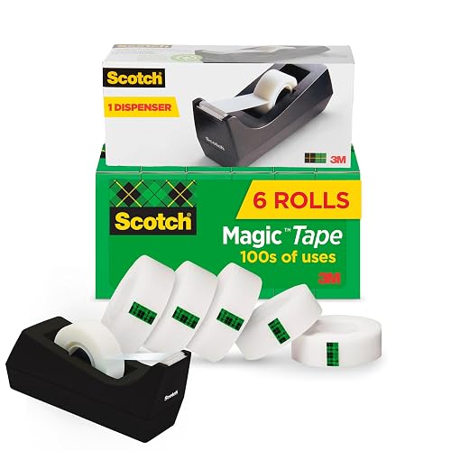 Scotch Magic Tape with Scotch Desktop Dispenser, 6 Rolls of 3/4" x 1000" | Plus 1 Desktop Tape Dispenser, Great for Repair, Wrapping and Office Applications