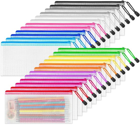 24 Pack Pencil Pouch Bulk, 9.5" x 4.5"Mesh Zipper Pouch Pencil Case, 12 Colors Waterproof Small Zipper Pouches for School Supplies Storage, Travel, Cash, Cosmetics, Office Organization