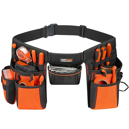 TUFFWORX Tool Belt, 22 Pockets Professional Tool Pouch for Men | Tool Belt for Electrician, Carpenter, Construction, Work Apron Organizer, Adjusts 40.5in to 48.8in