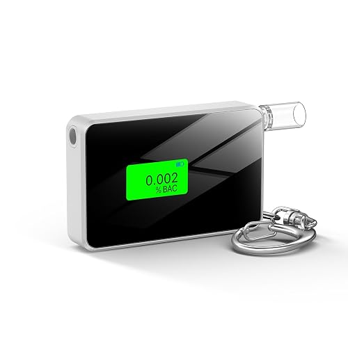 Keychain Breathalyzer with LCD Display, Mini Portable Alcohol Breath Tester for Personal Use, Pocket Size with 10 Mouthpieces
