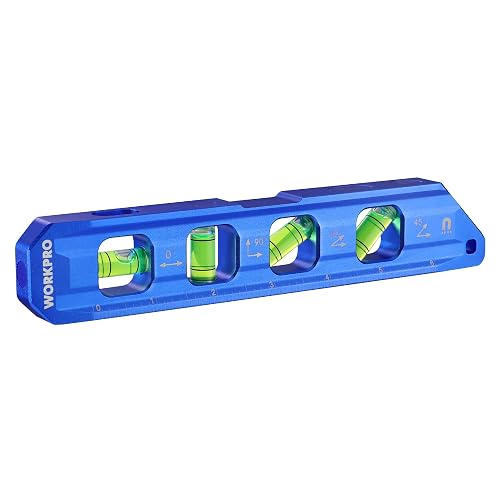 WORKPRO 8 Inch Magnetic Torpedo Level Conduit Bubble Level | Magnet Level Tool for Plumbing, Aluminum Alloy Construction, 4 Bubble Vials for 0°/90°/45°/30° Measurements