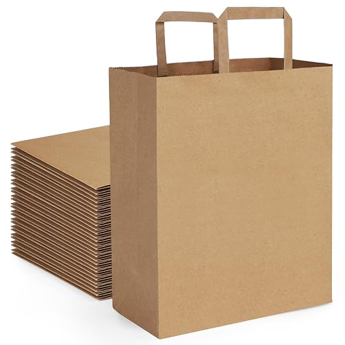 BagDream Large Grocery Bags 13x7x17 50Pc Brown Paper Bags with Handles Bulk | Recycled, Kraft Paper Sacks, Large Gift Bags, Flat Handles, For Shopping, Retail, Merchandise, Grocery, Takeout/To Go Bags