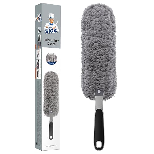 MR.SIGA Lint Free Microfiber Duster, Washable Duster for Household Cleaning | Microfiber hand duster, machine washable feather duster, dusters for cleaning, non slip handle, replaceable head