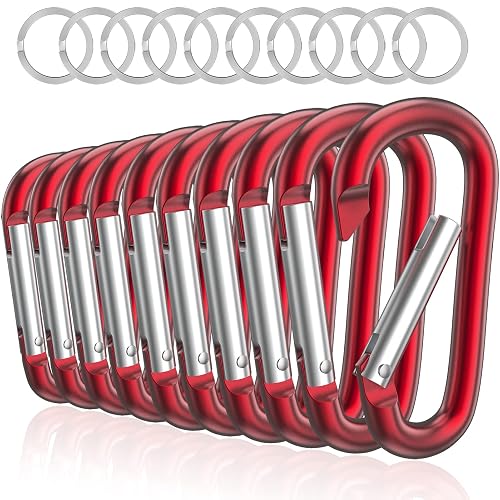 sprookber 3" Aluminum Carabiner D Ring, Caribeener Clips, Spring Snap Hook for Keychain Clip, Set of 10