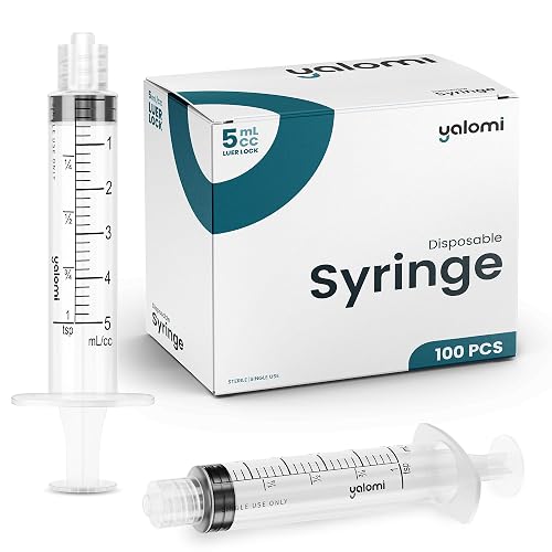 5mL Luer Lock Syringe (No Needle) | 100 Pack | Yalomi | Sterile & Individually Wrapped | Professional, Industrial & Personal Use