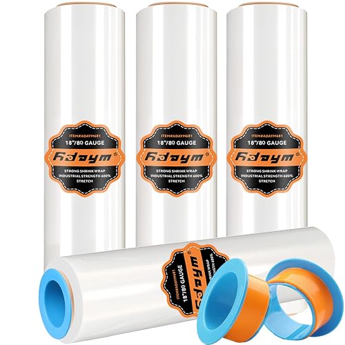 ADAYM Stretch Film Shrink Wrap Roll for Moving 18" x 1500', 4 Rolls | Industrial Plastic Saran Wrap Roll, 80 Gauge, 600% Stretch, For Moving, Packing, Pallets, Shipping & Furniture Protection