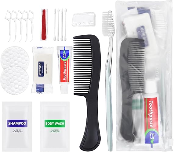 100 Sets Personal Hygiene Kit Bulk, Disposable Toothbrushes with Toothpaste | Floss Comb Soap Cover Shampoo Body Wash and Vanity Kit, Toiletry Kits Homeless Supplies Bulk for Women,Men,Travel,Homeless