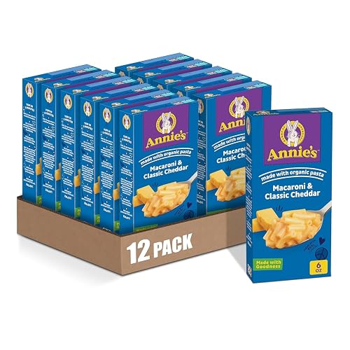 Annie's Classic Cheddar Macaroni and Cheese with Organic Pasta, 6 oz, 12 pk | Made with Organic Pasta and Real Cheese, No Artificial Flavors or Synthetic Colors, Ready in About 8 Minutes