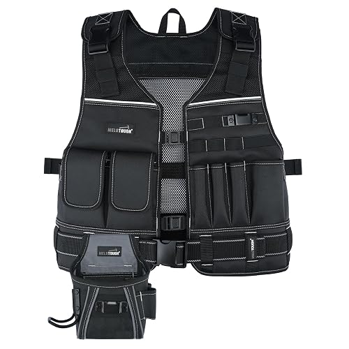 MELOTOUGH Tool Vest for Men with Pouches and Belt, Adjustable Multi-Pocket Safety Tool Vest for Electrician, Carpenter(Black)