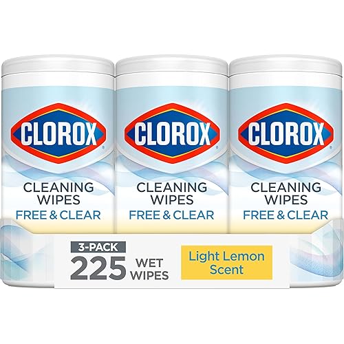 Clorox Free & Clear Cleaning Wipes, Light Lemon Scent, 75 Count, 3 Pack | For Most Surfaces in Kitchen, Bathroom and High Touch Areas, Safe Around Kids, Pets and Food, Bleach Free, No Dyes or Ammonia