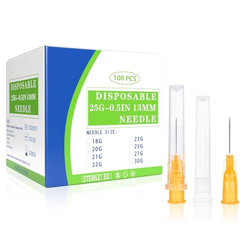 100 Pack 25Ga 1/2 Inch (13mm) Disposable Dispensing Needle with Cap | Luer Lock Needles Individually Wrapped for Scientific and Industrial Dispensing