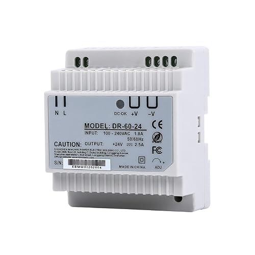DR-60-24 24V 2.5A DIN Rail Mounted Power Supply | 24VDC Power Source SMPS PWM Industrial Control Equipment for Lighting Printer Cameras