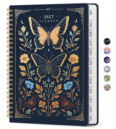 ZOTIA 2027 Planner, Jan 2027 - Dec 2027 Monthly & Weekly Calendar Planner | 8.5" x 11", Golden Butterfly Daily Agenda Planner with Tabs, Spiral Organizer for Office & School