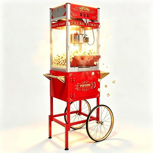 Zyrisis 32oz Commercial Popcorn Machine, Retro Red Pop Corn Popper Cart | 32OZ Non-stick Stainless Steel Kettle, 3-Switch Control, Home Theater Style for Movie Night, Party, Office, School, Business