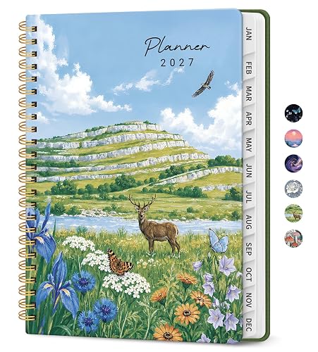 ZOTIA 2027 Planner, Jan 2027 - Dec 2027 Monthly & Weekly Calendar Planner | 6.3" x 8.5", Alpine Deer Daily Agenda Planner with Tabs, Spiral Organizer for Office & School