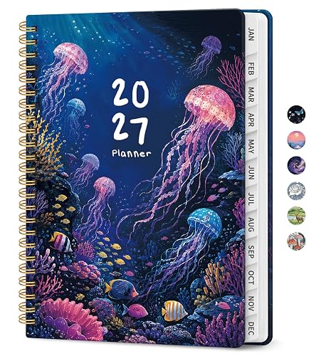 ZOTIA 2027 Planner, Jan 2027 - Dec 2027 Monthly & Weekly Calendar Planner | 6.3" x 8.5", Silent Glow Daily Agenda Planner with Tabs, Spiral Organizer for Office & School