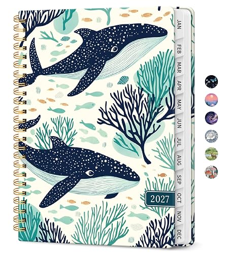 ZOTIA 2027 Planner, Jan 2027 - Dec 2027 Monthly & Weekly Calendar Planner | 6.3" x 8.5", Drifting Whales Daily Agenda Planner with Tabs, Spiral Organizer for Office & School