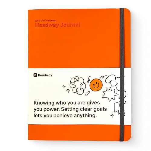 Headway Self-Awareness Guided Journal for Women, Daily Self-Care Planner with Prompts, Motivation Gratitude & Mental Health Journal, Leather Soft Cover Mindfulness Habit Tracker, 8.2" x 6.5", Orange