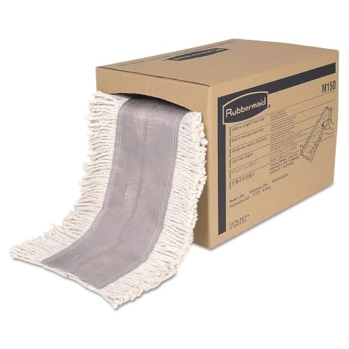 Rubbermaid Commercial Products Cut-to-Length Cotton Dust Mop, White | 40-Foot Roll, Fringed Edges Industrial Mop Head for Floor Cleaning Office/School/Stadium/Restaurant/Bathroom