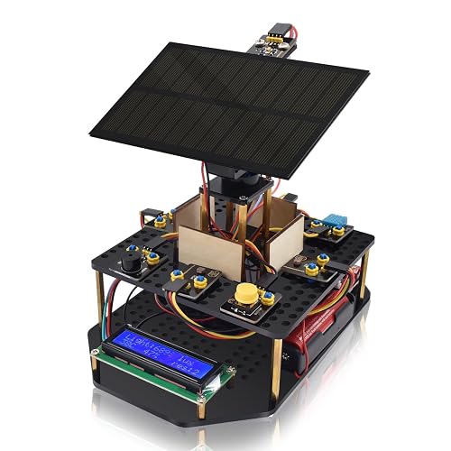 KEYESTUDIO DIY Solar Tracking Electronic Kit for Arduino, Smart Phone Charging, Temperature & Humidity Sensor, BH1750 Light Sensor, Educational Programming Kit for Teens & Adults 15+