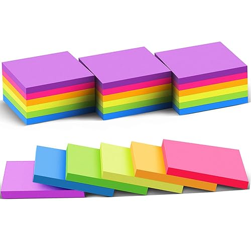 (24 Pack) Sticky Notes 3x3 in Post Bright Stickies Colorful Memo Pads | Super Sticking Power,Strong Adhesive, 74 Sheets/pad