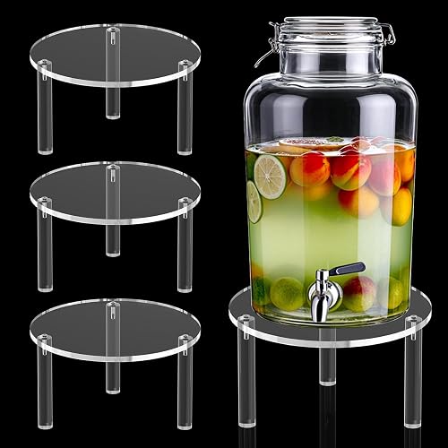 Acrylic Drink Beverage Dispenser Stand and Plant Holder Riser Only | Indoor Floor Modern Short Potted Plant Stand, Outdoor Patio Low Small Round Table for Flower Pot Planter Display.