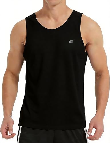 EZRUN Men's Quick Dry Gym Tank Top for High-Sweat Training Gym Workouts | Anti-chafing Athletic Sleeveless Shirt with 4-way Stretch. Reflective Safety Logo. Stay Cool During Summer Running