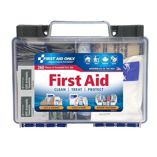 First Aid Only 260-Piece All-Purpose First Aid Kit for Home, Car & Travel | Treat cuts, scrapes and burns with 260 first aid essentials for home, travel, vehicles and everyday emergencies.