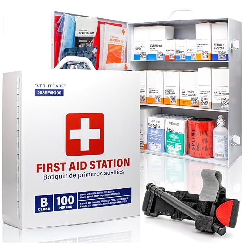 EVERLIT CARE 3-Shelf Class B OSHA-Compliant First Aid Kit (with Tourniquet) | OSHA-Compliant, Class B, with Tourniquet, 100-Person Supplies, for Business, Job Site, Industrial Manufacturing Facility