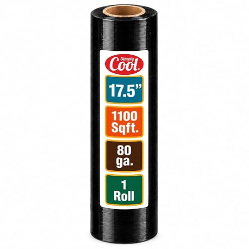 Simply Cool Stretch Wrap 17.5 Inch 80 Gauge Shrink Wrap Black | Plastic Wrap for Moving Boxes, Furniture, Heavy Duty Industrial Strength Pallet and Moving Supplies Packing Stretch Film