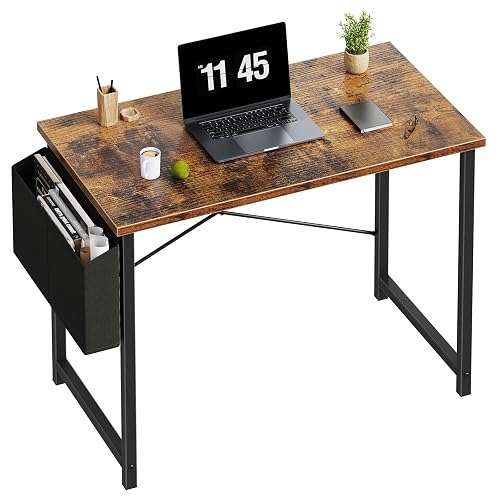 DUMOS 40" Small Computer Desk Home Office Desk, Gaming Desks,  Brown | Work Table, Writing Study Workstation, Reinforcement Structure, Simple Modern, Bedroom