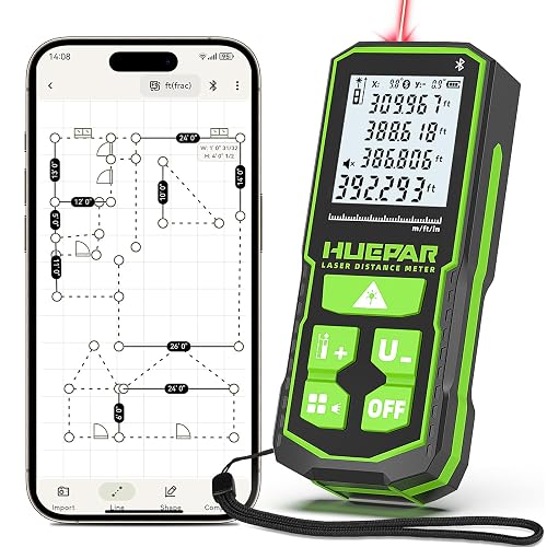 395FT Bluetooth Laser Measuring Tool with Angle Sensor, Fathers Day Dad Gifts, Huepar 1/16in Accuracy Laser Distance Measurement Tool, M/in/Ft, Digital Laser Room Measuring Device, Distance Meters