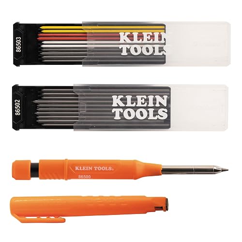Klein Tools 8650123 Mechanical Marking Tool Set | Mechanical Carpenter Pencil, 2.8 mm Lead Refills, 10-Pack Graphite and 10-Pack Assorted Color Leads